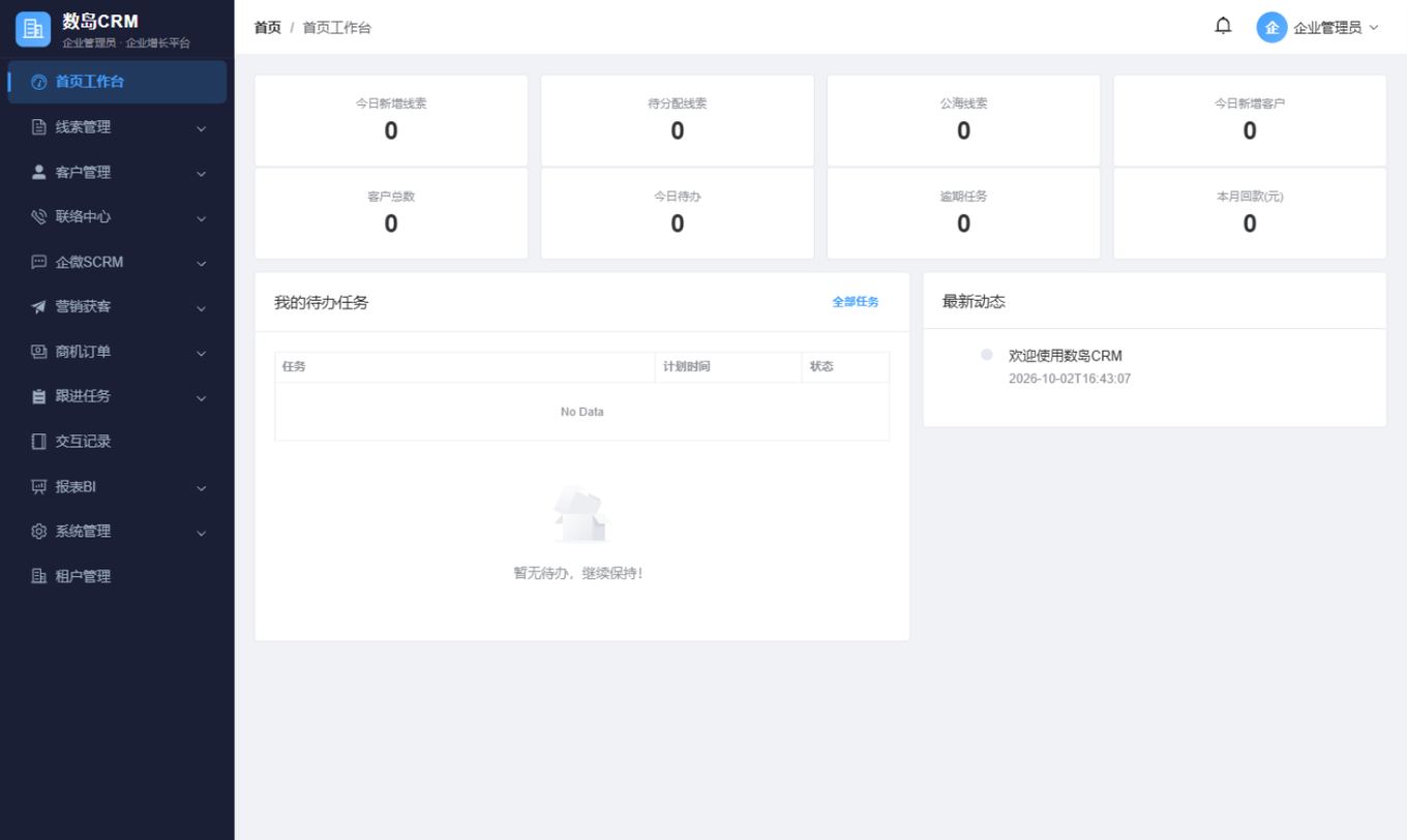 CRM 首页工作台