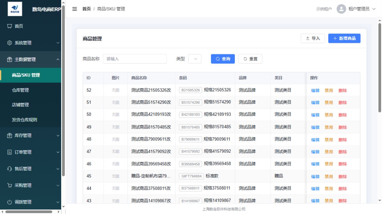 商品与 SKU 管理界面